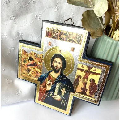 Icône en Croix du Christ Pantocrator