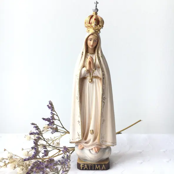 Statue de Notre-Dame de Fatima - bois polychrome - 16 cm