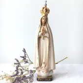 Statue de Notre-Dame de Fatima - bois polychrome - 16 cm - 1