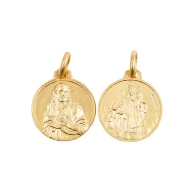 Médaille Scapulaire ND du Mont Carmel et Sacré-Coeur - bord fin - plaqué or