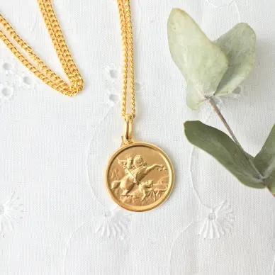 Médaille Saint Georges 18 mm bord épais - plaqué or