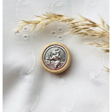 Mini plaque auto bois et métal 2.2 cm - Saint Christophe