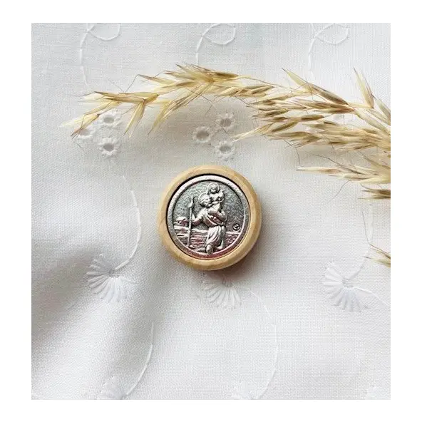 Mini plaque auto bois et métal 2.2 cm - Saint Christophe