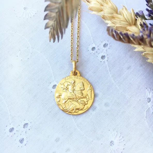 Médaille Saint Georges bord fin - plaqué or