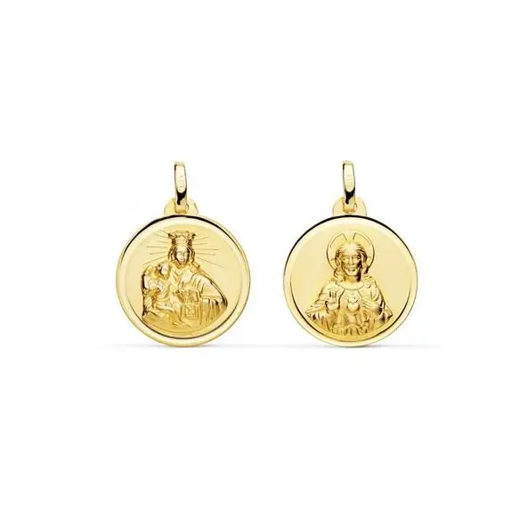 Médaille Scapulaire double face creuse 18 mm en or 18 carats