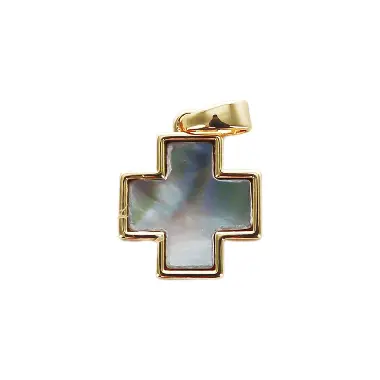 Croix carrée en nacre irisée dorée - 13 mm
