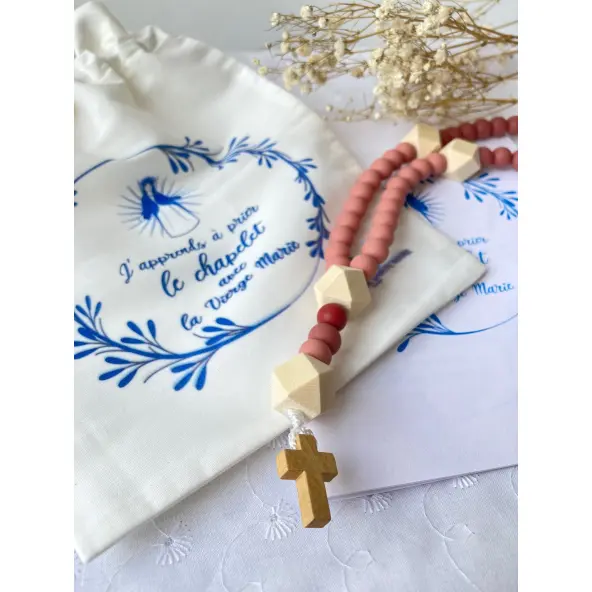 Chapelet pour enfant en perles de silicone + livret d'apprentissage