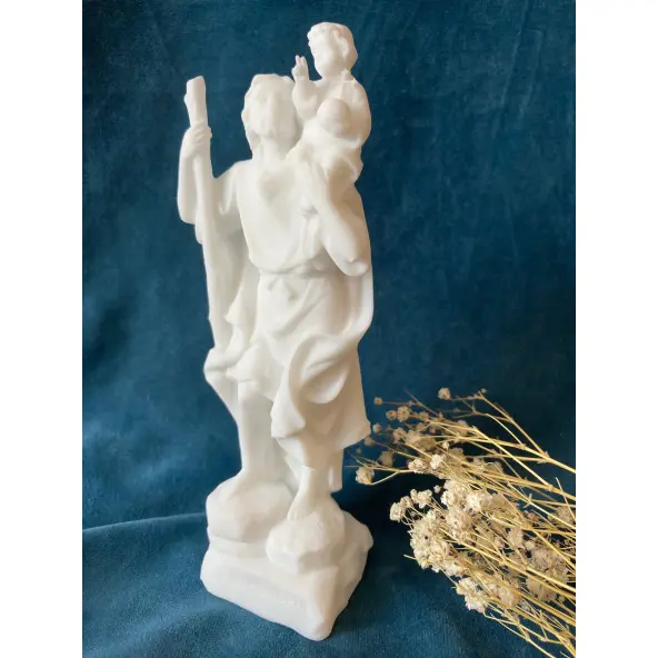 Statue Saint Christophe - Albâtre - 17 cm
