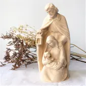Statue Sainte Famille à la lanterne - bois naturel - 1
