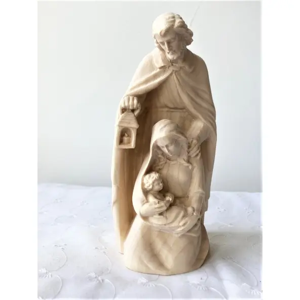Statue Sainte Famille à la lanterne - bois naturel