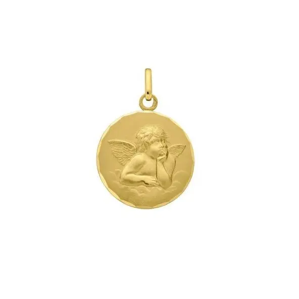 Médaille Ange de Raphaël bord facetté 16 mm en or 18 carats