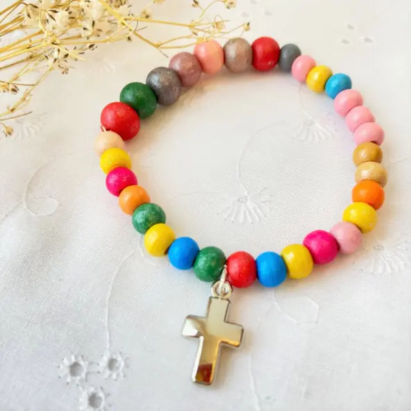 Bracelet enfant en perles de bois multicolores