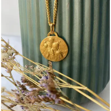 Médaille Saint Christophe portrait - 18 mm - plaqué or