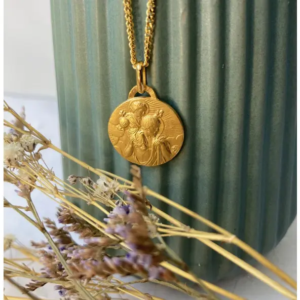 Médaille Saint Christophe portrait - 18 mm - plaqué or