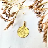 Médaille scapulaire - ND du Mont Carmel et Sacré-Coeur - bords plats - 18 mm - plaqué or - 1