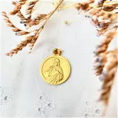 Médaille scapulaire - ND du Mont Carmel et Sacré-Coeur - bords plats - 18 mm - plaqué or - 2