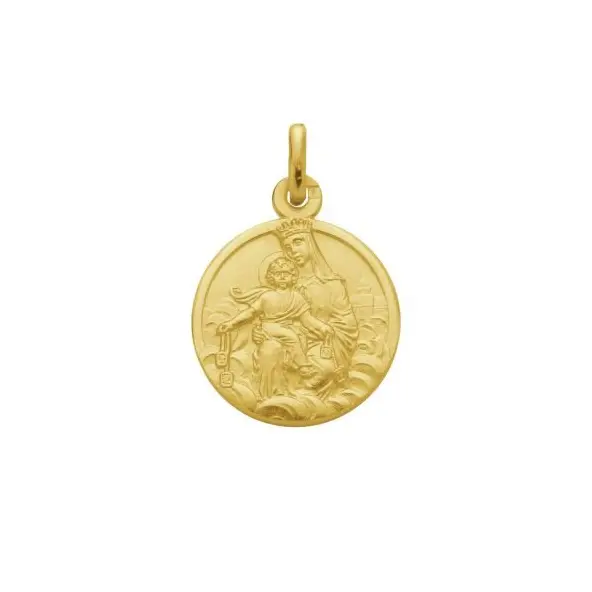 Médaille scapulaire - ND du Mont Carmel et Sacré-Coeur - bords plats - 18 mm - plaqué or