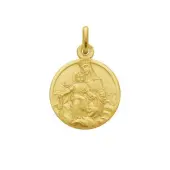 Médaille scapulaire - ND du Mont Carmel et Sacré-Coeur - bords plats - 18 mm - plaqué or - 3