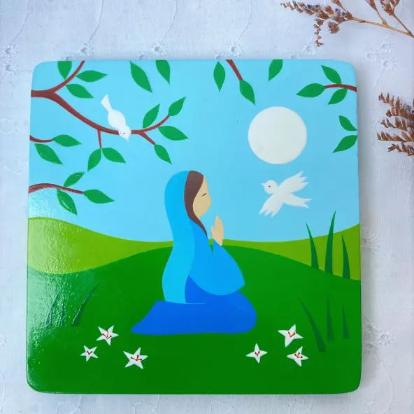 Cadre en bois - Vierge Marie à genoux