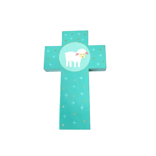 Croix en bois pour enfant - Agneau