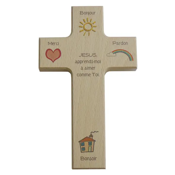 Croix en bois dessinée pour enfant