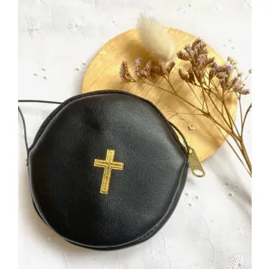 Etui à custode rond en cuir noir