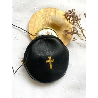 Etui à custode rond en cuir noir