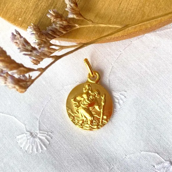Médaille de Saint Christophe - plaqué or - 14 mm