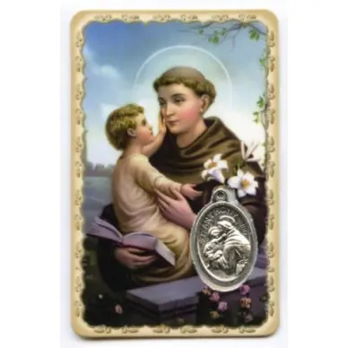 Carte de prière avec médaille en métal - Saint Antoine