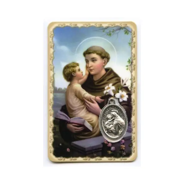 Carte de prière avec médaille en métal - Saint Antoine