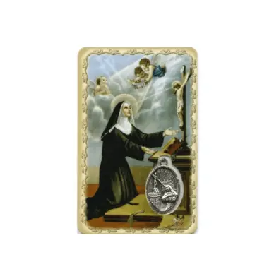 Carte de prière avec médaille en métal - Sainte Rita