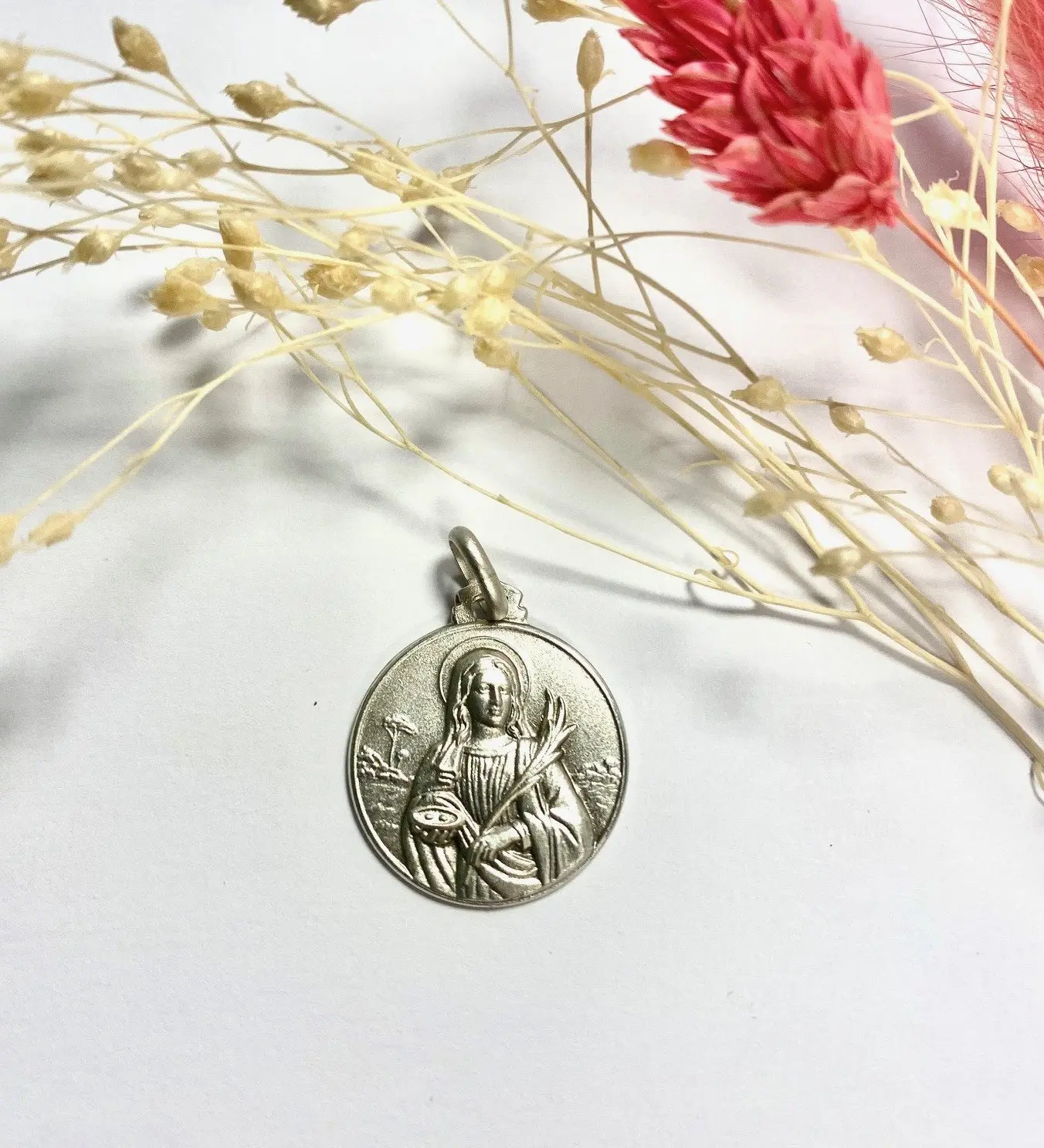 Pendentif Médaille Saint Luc En Argent Sterling 925 - 20x15 Mm, Finition Satinée Vieillie, Gravable, Sans Chaîne