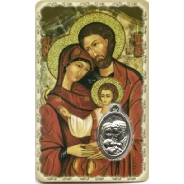 Carte de prière avec médaille en métal - Sainte Famille