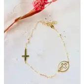 Bracelet religieux en or, nacre et email blanc - 2