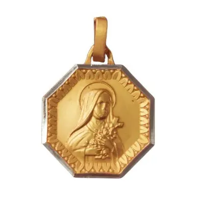 Médaille de Sainte Thérèse octogonale 21 mm en plaqué or