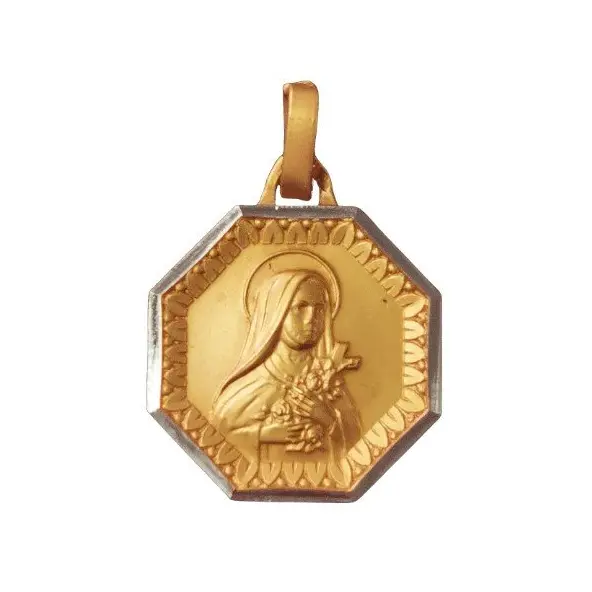 Médaille de Sainte Thérèse octogonale 21 mm en plaqué or