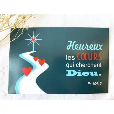 Carte postale à message Biblique - Heureux les coeurs