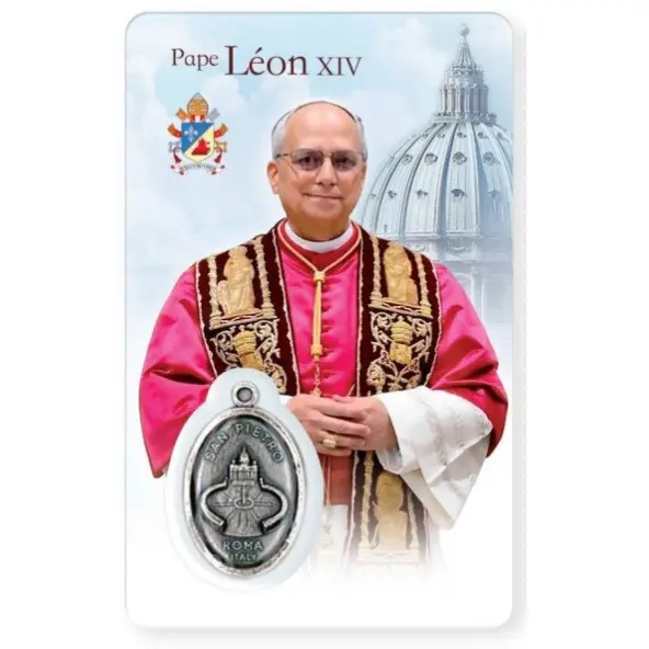 Carte de prière avec médaille Pape Leon XIV