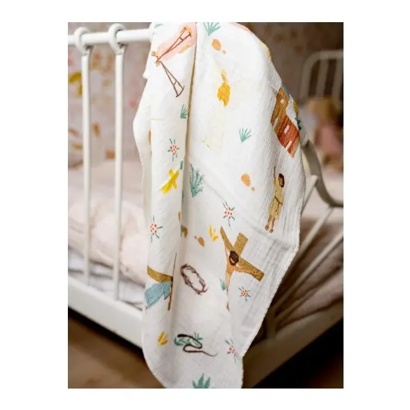 Lange bébé gaze de coton motif Chapelet 60 x 60 cm - Caladia-collections