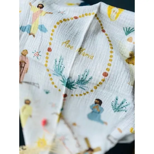 Lange bébé gaze de coton motif Chapelet 60 x 60 cm - Caladia-collections