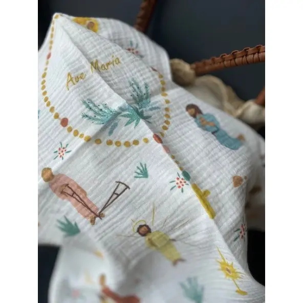 Lange bébé gaze de coton motif Chapelet 60 x 60 cm - Caladia-collections