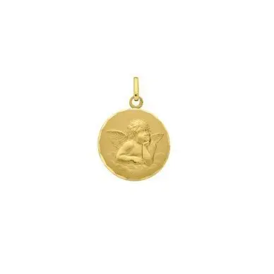 Médaille Ange de Raphaël bord facetté 16 mm en or 9 carats
