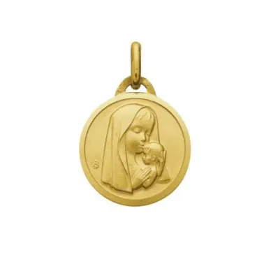 Médaille de la Vierge à l'Enfant ronde 18 mm - plaqué or