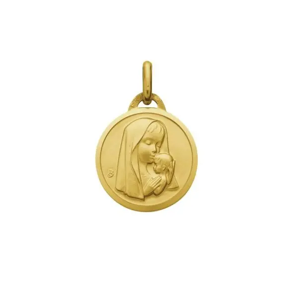 Médaille de la Vierge à l'Enfant ronde 18 mm - plaqué or