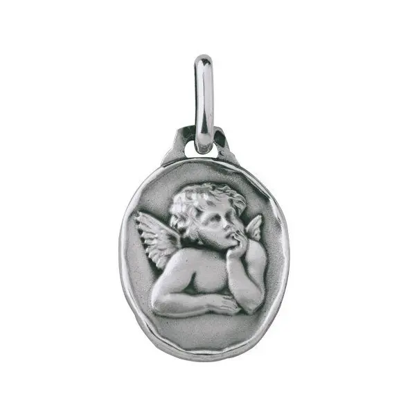 Médaille Ange rêveur ovale 16 mm - argent