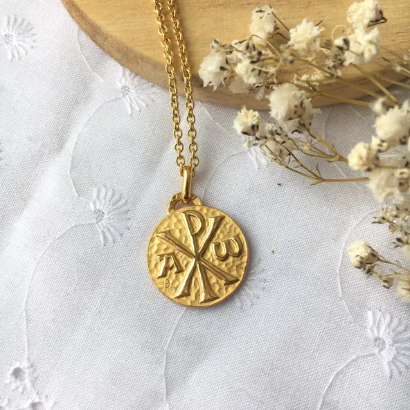 Médaille Chrisme 18 mm en or 18 carats