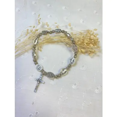 Bracelet dizainier Saint Benoit en métal argenté
