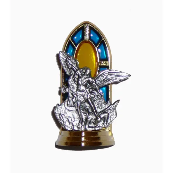 Petite statue avec vitrail sur socle - Saint Michel