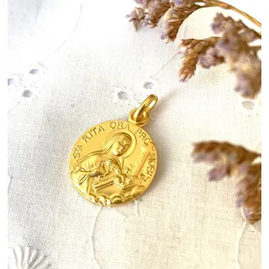 Médaille Sainte Rita Ora pro nobis - plaqué or - 18 mm
