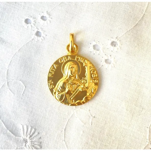 Médaille Sainte Rita Ora pro nobis - plaqué or - 18 mm